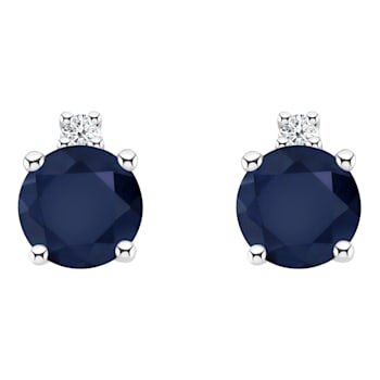 4mm Round Sapphire with Diamond Accents 14k White Gold Stud Earrings
