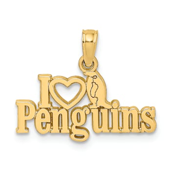 14k Yellow Gold I Love (Heart) Penguins with Penguin Charm