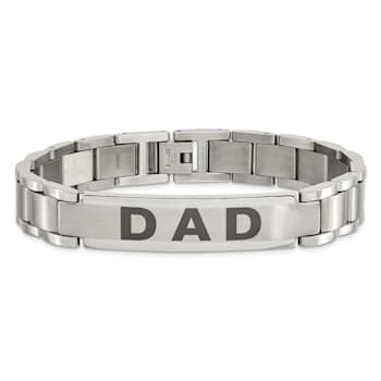 Stainless Steel Brushed and Polished Lasered DAD 8.75-inch Bracelet