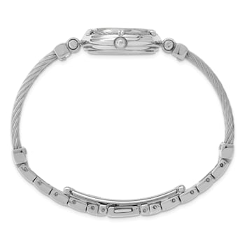 Charles Hubert Chrome Finish MOP Dial Stainless Steel Wire Bangle Watch