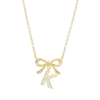 Initial K Bow CZ Necklace In 14K Gold Over Sterling Silver 0.23ctw
