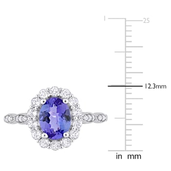 1.87ctw Tanzanite, White Topaz And Diamond Accent 14k White Gold Halo Ring