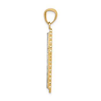 14K Two-tone Gold  Diamond-Cut Budded Cross Pendant