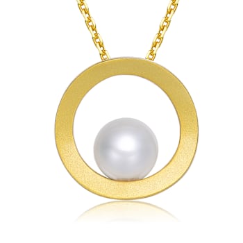Freshwater Pearl Solitaire Pendant In 14K Gold Over Sterling Silver