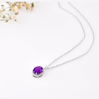 Oval 2.3ct Amethyst with White Moissanite Accents Pendant Style Necklace