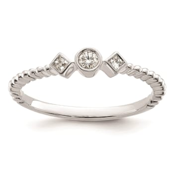 Rhodium Over 14K Gold Scalloped Band Petite Round Diamond Ring 0.1ctw