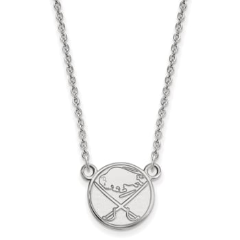 Rhodium Over Sterling Silver NHL LogoArt Buffalo Sabres Pendant Necklace