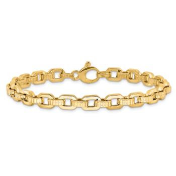 14k Yellow Gold 5.77mm Polished and Textured Fancy Link Bracelet