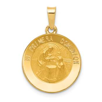 14k Yellow Gold Polished and Satin Spanish 1st Communion Medal Pendant