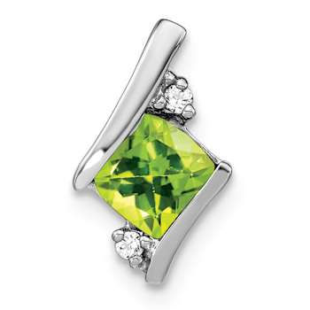Rhodium Over 10k White Gold 0.63 ctw Cushion Peridot and Diamond Chain
Slide Pendant