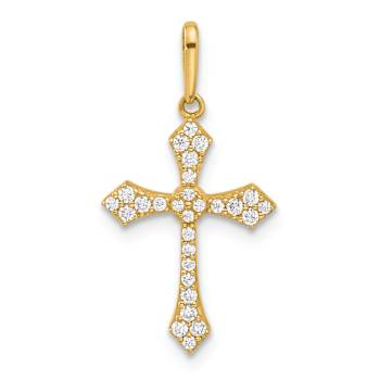 14k Yellow Gold Polished and Textured Cubic Zirconia Passion Cross Pendant