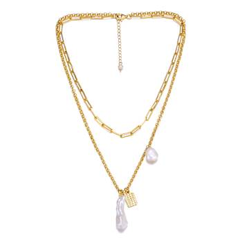 Pear Shape Freshwater Pearl Layered Necklace In 14K Gold Over Sterling Silver