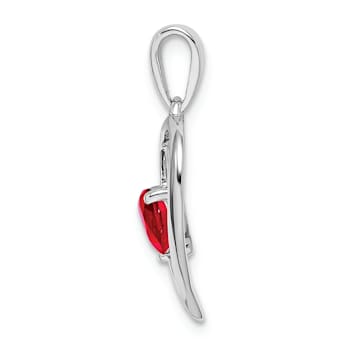 Rhodium Over 14k White Gold Ruby and Diamond Heart Pendant
