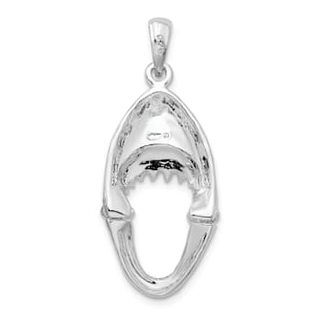 Rhodium Over Sterling Silver Polished Moveable Shark Head Pendant