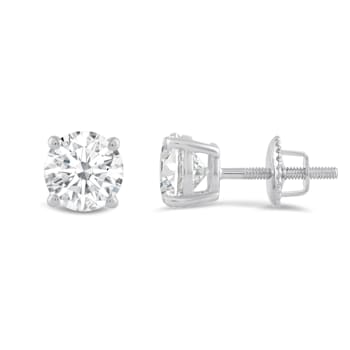 White Cubic Zirconia 14k White Gold Studs With Velvet Gift Box 1.50ctw