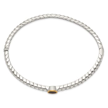 Sterling Silver with 14K Gold Over Sterling Silver Accent Oxidized 6mm
Garnet Bangle Bracelet