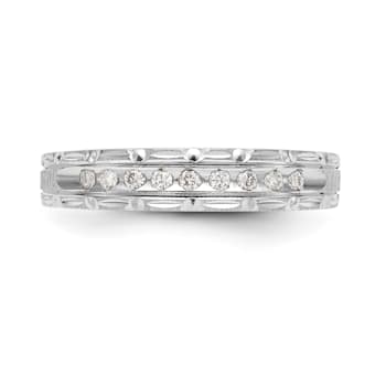 Rhodium Over 14K White Gold AA Quality Trio Ladies Wedding Band 0.09ctw