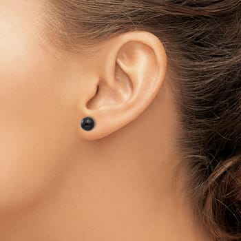 Rhodium Over 14K White Gold Onyx Bead Earrings