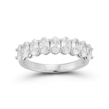 Sterling Statements Rhodium Over Sterling Silver Oval CZ Half Eternity
Band Ring