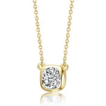 Square Cushion CZ Bezel Solitaire Necklace In 14K Gold Over Sterling Silver
