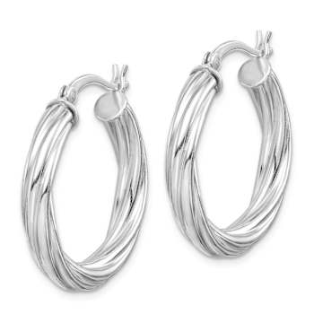 Rhodium Over Sterling Silver Twisted 4x25mm Hoop Earrings
