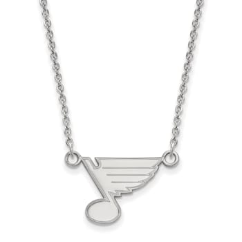 Rhodium Over Sterling Silver NHL LogoArt St. Louis Blues Small Pendant Necklace