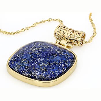 Lapis Lazuli Square Cushion Pendant Necklace In 18K Gold Over Sterling Silver
