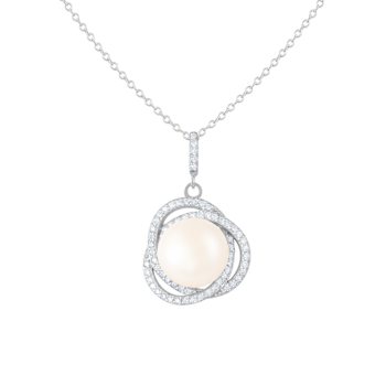 11-12mm Button White Cultured Freshwater Pearl and CZ Rhodium Over
Sterling Silver Pendant