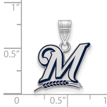 Rhodium Over Sterling Silver MLB LogoArt Milwaukee Brewers Enamel Pendant