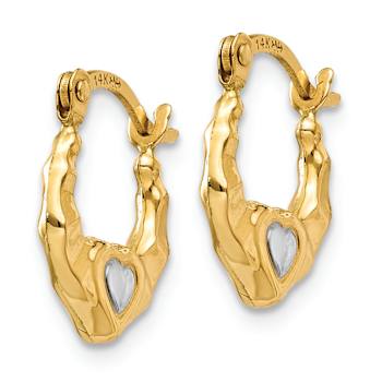 14k Yellow Gold and Rhodium Over 14k Yellow Gold 1/2" Heart Hoop Earrings