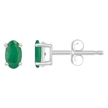 5x3mm Oval Emerald 14k White Gold Stud Earrings