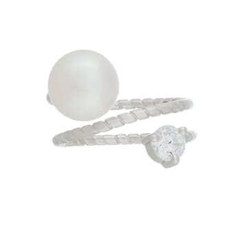 White Cultured Freshwater Pearl Rhodium Over Silver Ring