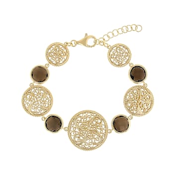 Smoky Quartz Disc Station Bracelet In 18K Gold Over Sterling Silver 3.30ctw