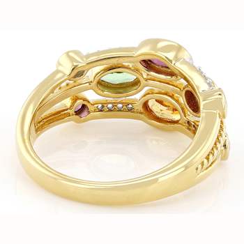 Multi-Garnet And White Zircon Ring In 18K Gold Over Sterling Silver 1.18ctw