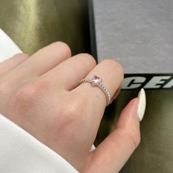 Heart Shape Pink and Round White Cubic Zirconia Accents Sterling Silver Ring