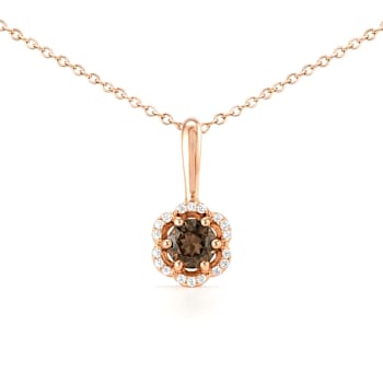 Natural Brown Smoky Quartz 14K Rose Gold Over Sterling Silver Round
Shape Pendant with Chain