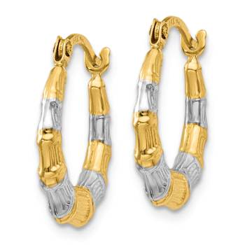 14k Two-tone Textured 9/16" Bamboo Hoop Earrings