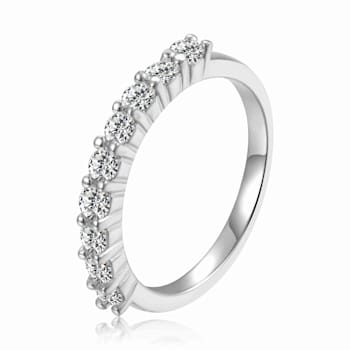 Round Moissanite Sterling Silver Anniversary Style Stackable Band Ring, 0.51ctw