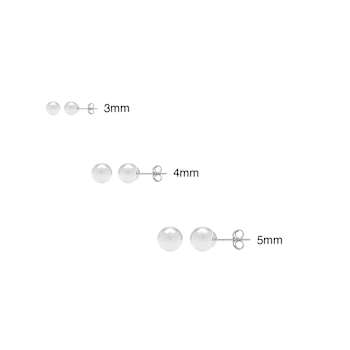 3-Pack 14k White Gold Ball Stud Earrings - 3mm, 4mm, and 5mm Sizes