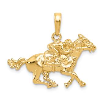 14k Yellow Gold Textured Jockey on Horse Pendant