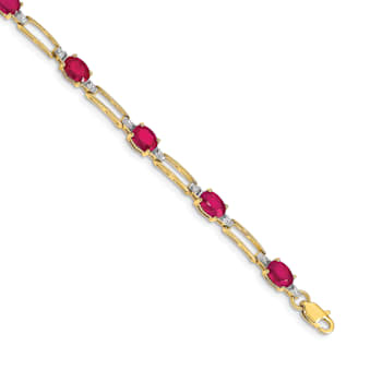 14k Yellow Gold and Rhodium Over 14k Yellow Gold Diamond and Oval Ruby Bracelet