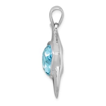 Rhodium Over Sterling Silver Polished Crystal Angel Fish Pendant