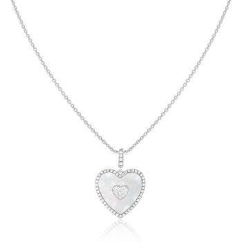 Mother of Pearl and Cubic Zirconia Rhodium Over Sterling Silver Pendant
