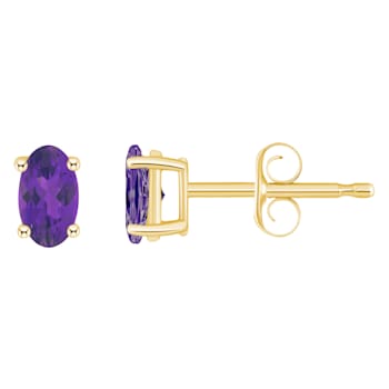 5x3mm Oval Amethyst 14k Yellow Gold Stud Earrings