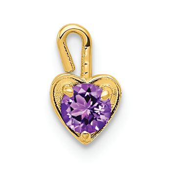 14K Yellow Gold Amethyst Simulant Birthstone Heart Charm