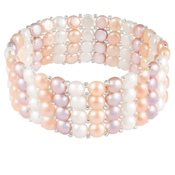 6-7mm Multicolor Cultured Freshwater Pearl Silver  Bracelet