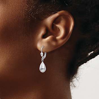Rhodium Over 14k White Gold Polished Teardrop Dangle Earrings