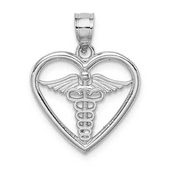 Rhodium Over 14k White Gold Polished and Textured Medical Heart Pendant