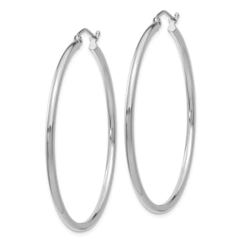 Rhodium Over 14k White Gold 1 3/4" Polished Tube Hoop Earrings
