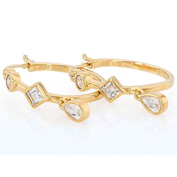 Dangle Hoop CZ Earrings In 18K Gold Over Sterling Silver